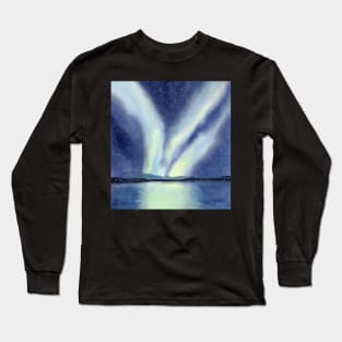 Northern Lights with Mountains and Lake Long Sleeve T-Shirt